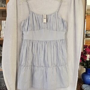 Express Light Blue / White Striped Spaghetti Strap‎ Mini Sundress